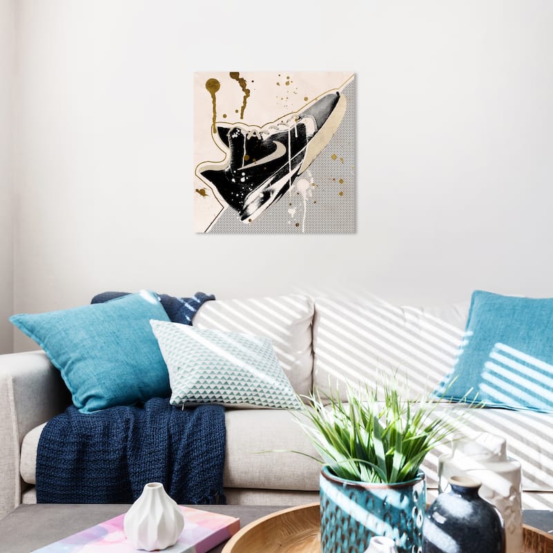 Wynwood Studio Canvas Fashion and Glam Inverted Sneaker Black and Metallic Gold Glam Wall Art Canvas Print - 20 x 20