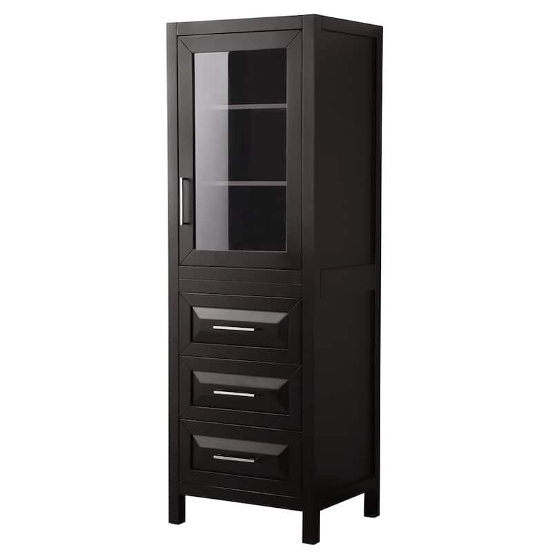 Daria Linen Tower with Cabinet Storage and 3 Drawers - Dark Espresso, Polished Chrome Trim