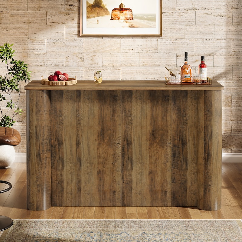2-Tier Home Bar Unit Bar Cabinet Height Pub Table - 41.34" D x 63" W x 15.75" H