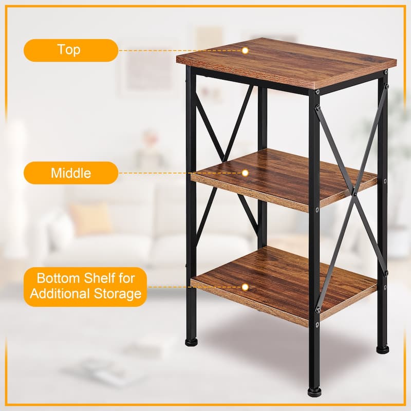 VECELO 3-Tier Open Shelf End Table with X-Frame Design 4-Step Easy Assembly 23.82" Height Side Table for Living Room or Bedroom