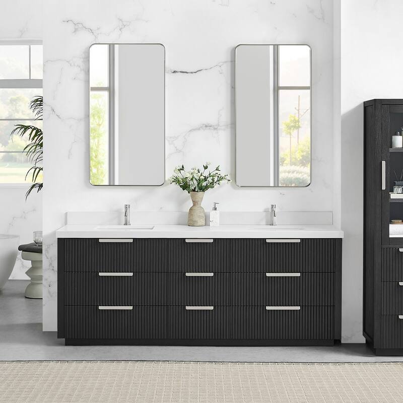 Santarem Double Vanity with Pure White Quartz Stone Top without Mirror