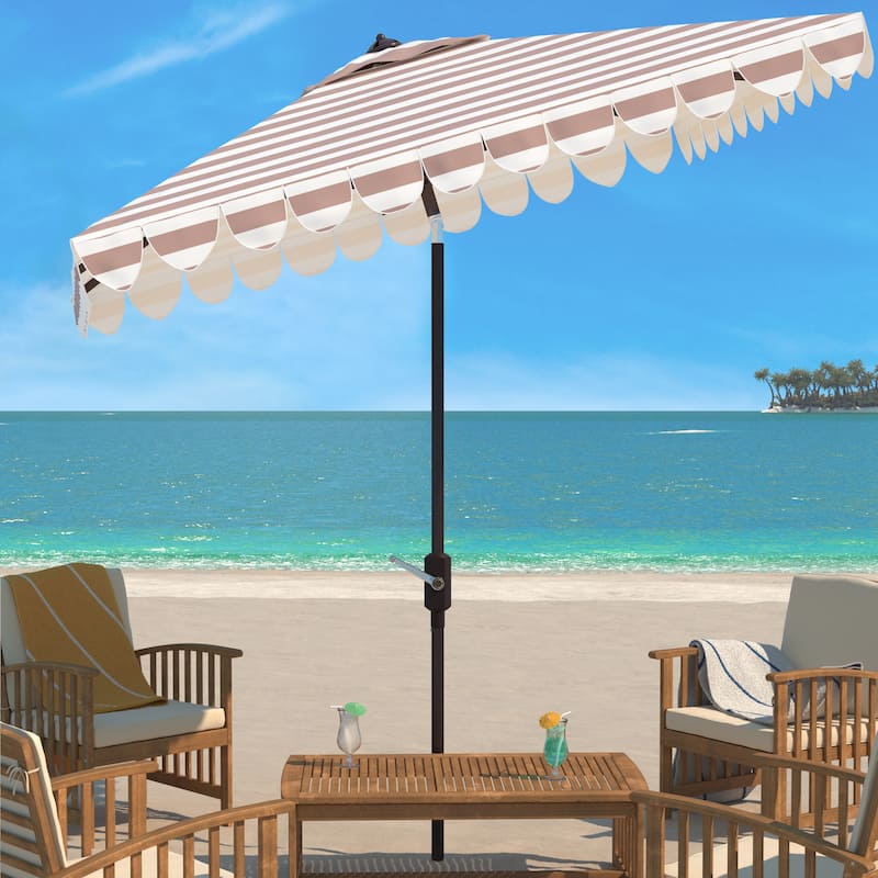 SAFAVIEH Outdoor Linn 7.5 Ft Square Crank Umbrella - Beige/White