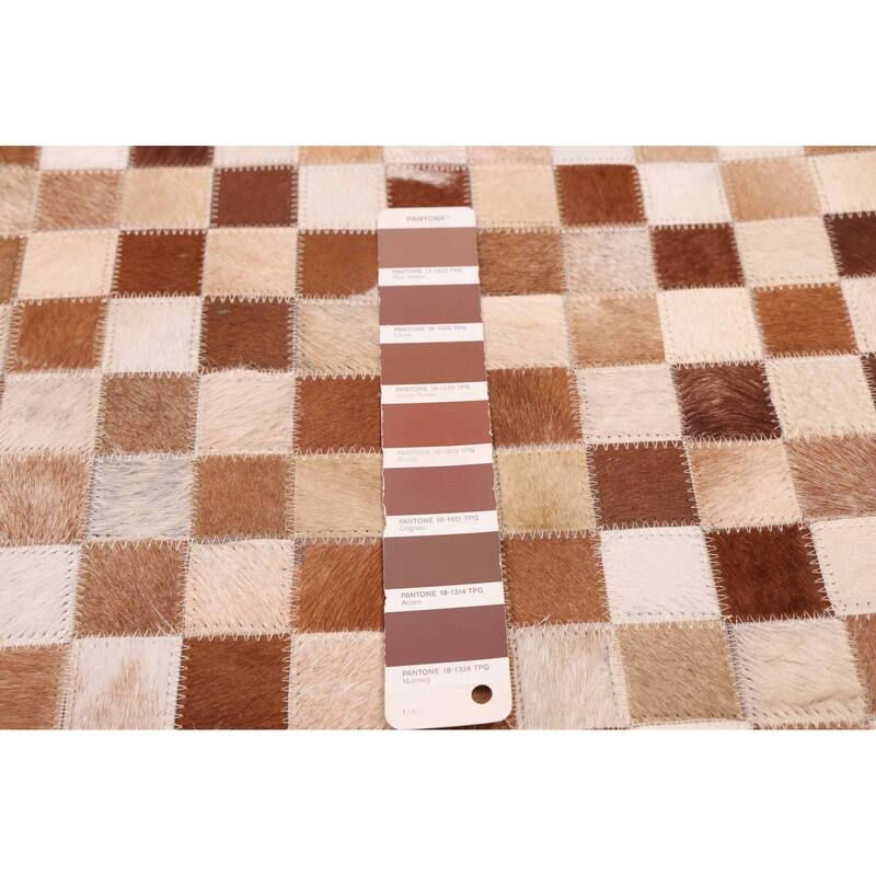 ECARPETGALLERY Handmade Cowhide Patchwork Brown Leather Rug - 7' x 7'