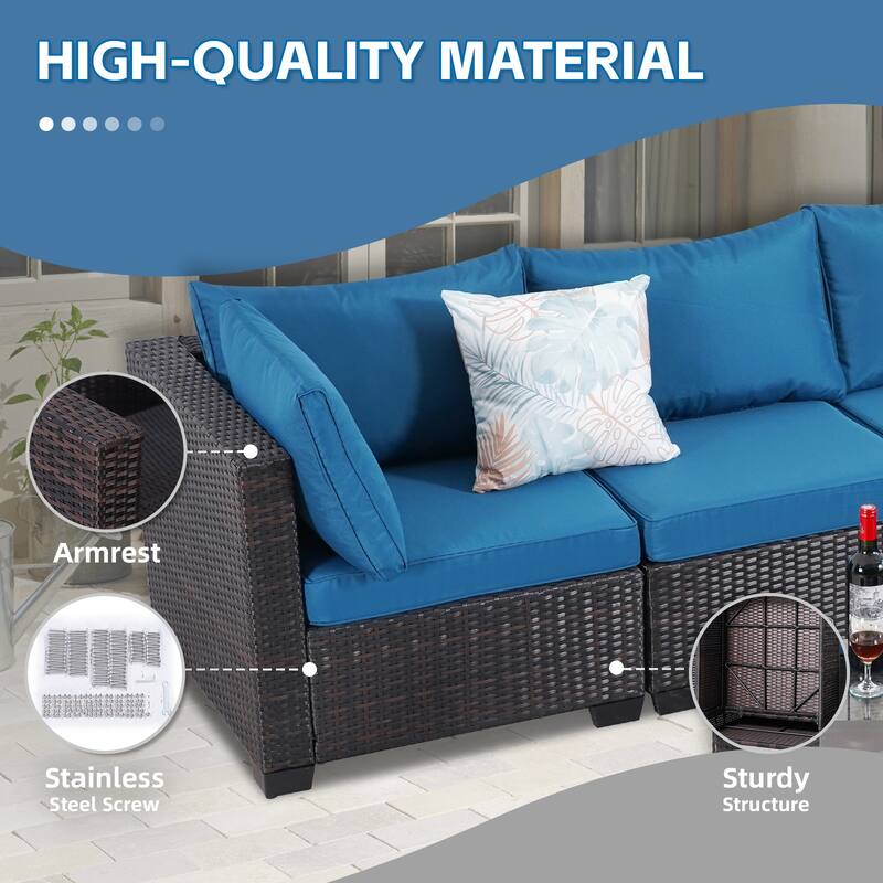 7-Piece Wicker Outdoor Sectional Set with Cushions and Coffee Table