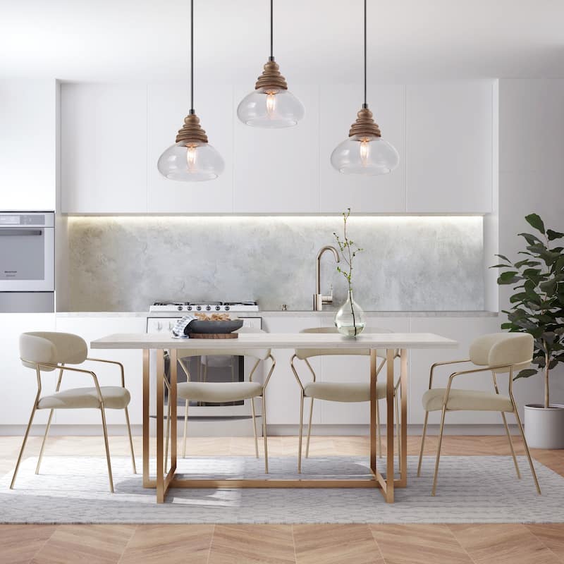 Modern Farmhouse 1-Light Wood Pendant Glass Lights for Kitchen Island