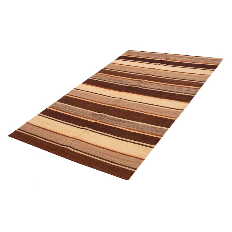ECARPETGALLERY Flat-Weave Boho Brown Wool Kilim - 6'1 x 10'0