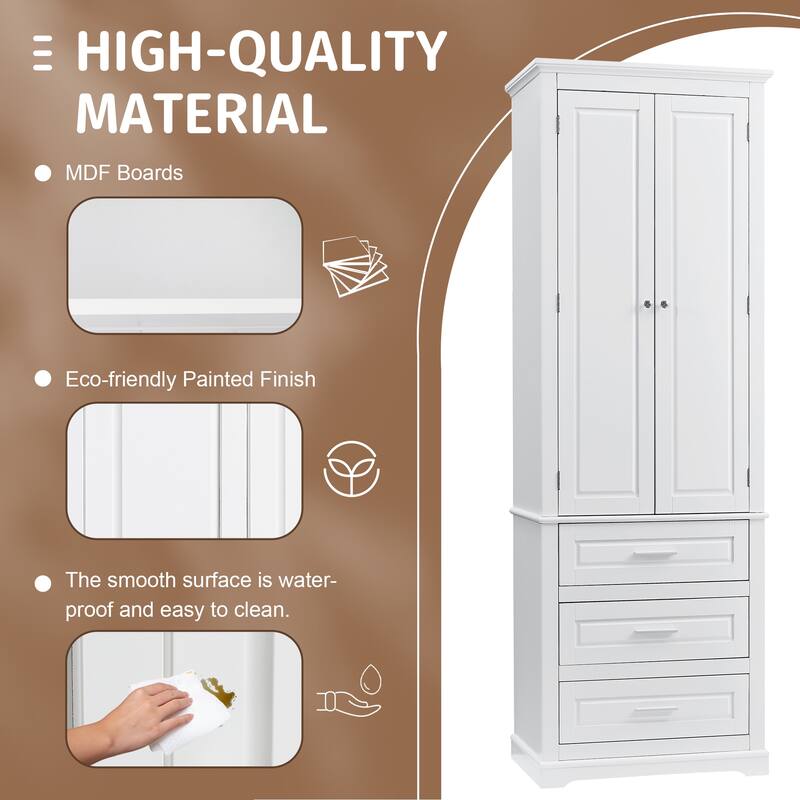 Tall Storage Cabinet With Three Drawers For Bathroom/Office