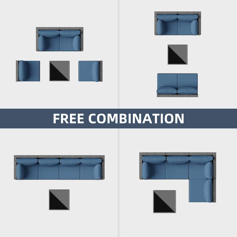 Outdoor 5-Piece Wicker Sectional Sofa Set with Table