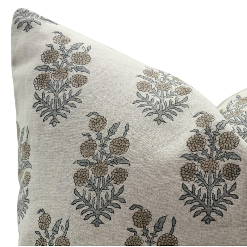 Fabdivine 12x20 Handmade Pure Linen Cushion Cover Floral Mustard Ideal for Sofa, Floral Block Print, Accent Décor, Bagru Buti