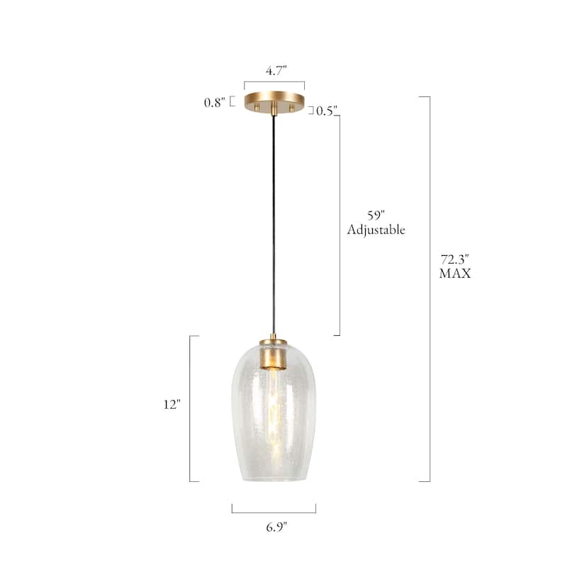 Modern 1-Light Black Gold Pendant Glass Island Lights for Dining Room - D 6.9" x H 12"