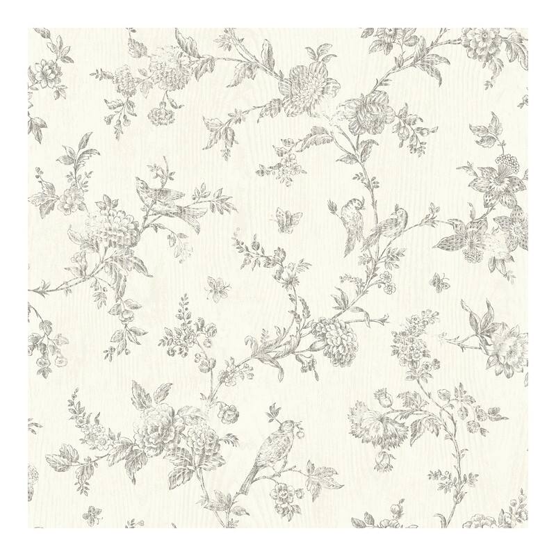 Chesapeake French Nightingale Taupe Floral Scroll Wallpaper - 20.5 x 396 x 0.025
