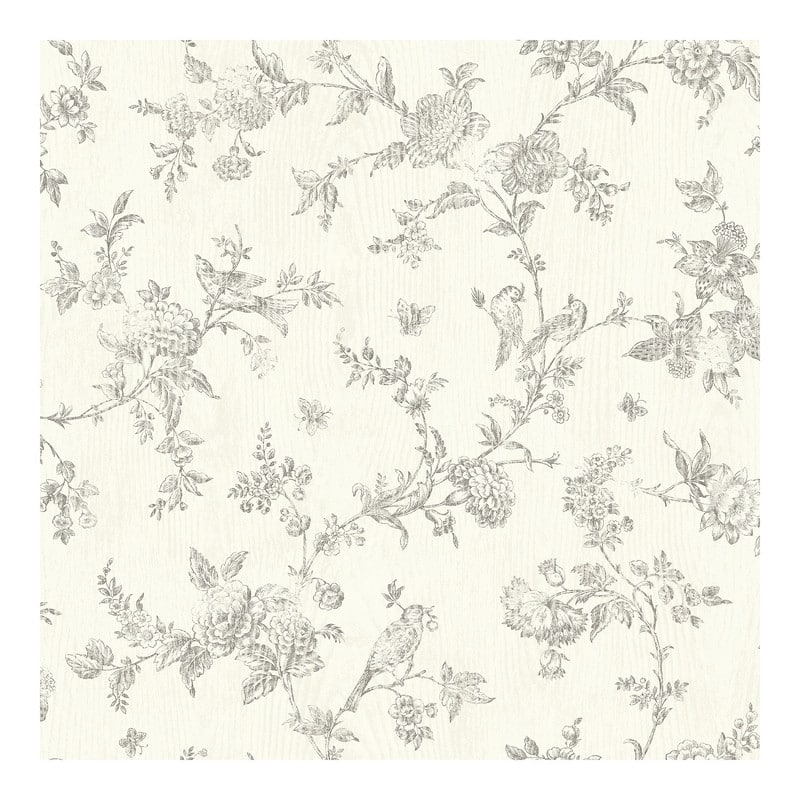 Chesapeake French Nightingale Taupe Floral Scroll Wallpaper - 20.5 x 396 x 0.025