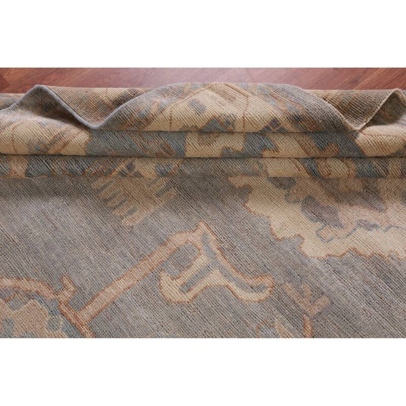 Hand Knotted Oriental 100% Wool Carpet Transitional All-Over Greys & Charcoal Oushak Area Rug - 14' 5'' X 12' 0''