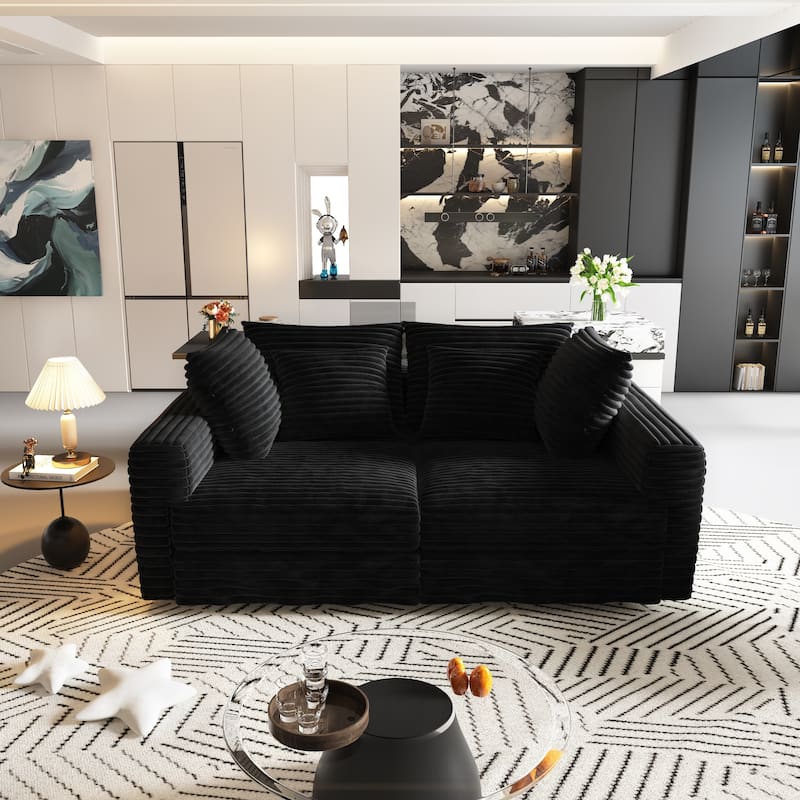 102.4" Corduroy Couch with Ottomans, 4 Seat Convertible Modular Sectional Sofa, Upholstered Couches with Pillows for Living Room