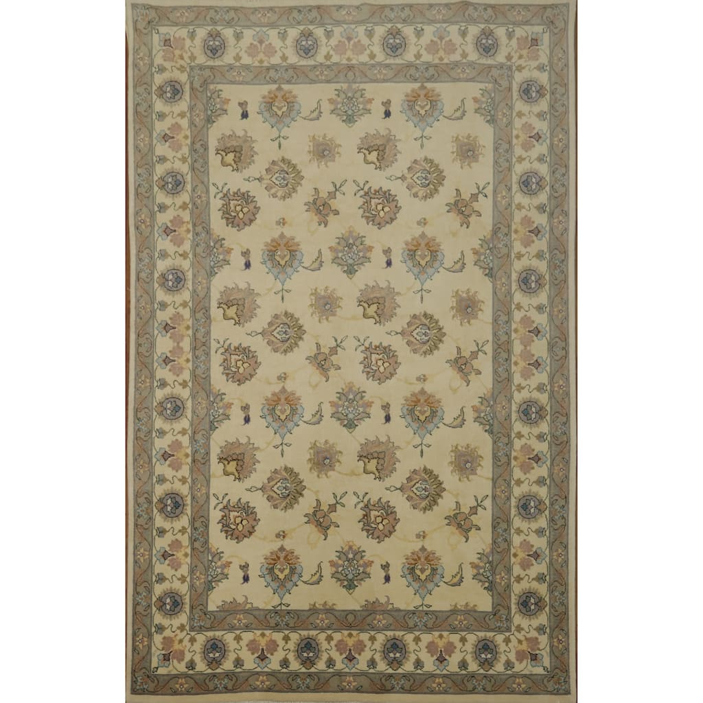 Hand Knotted Oriental 100% Wool Carpet Traditional All-Over Beige & Ivories Tabriz Area Rug - 9' 9'' X 6' 3''