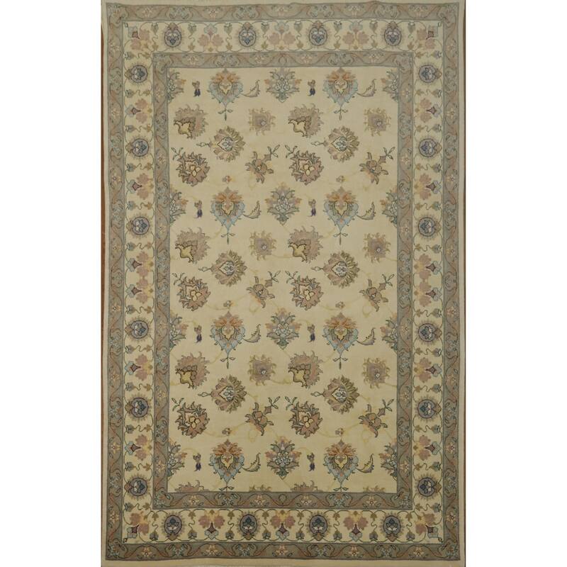 Hand Knotted Oriental 100% Wool Carpet Traditional All-Over Beige & Ivories Tabriz Area Rug - 9' 9'' X 6' 3''