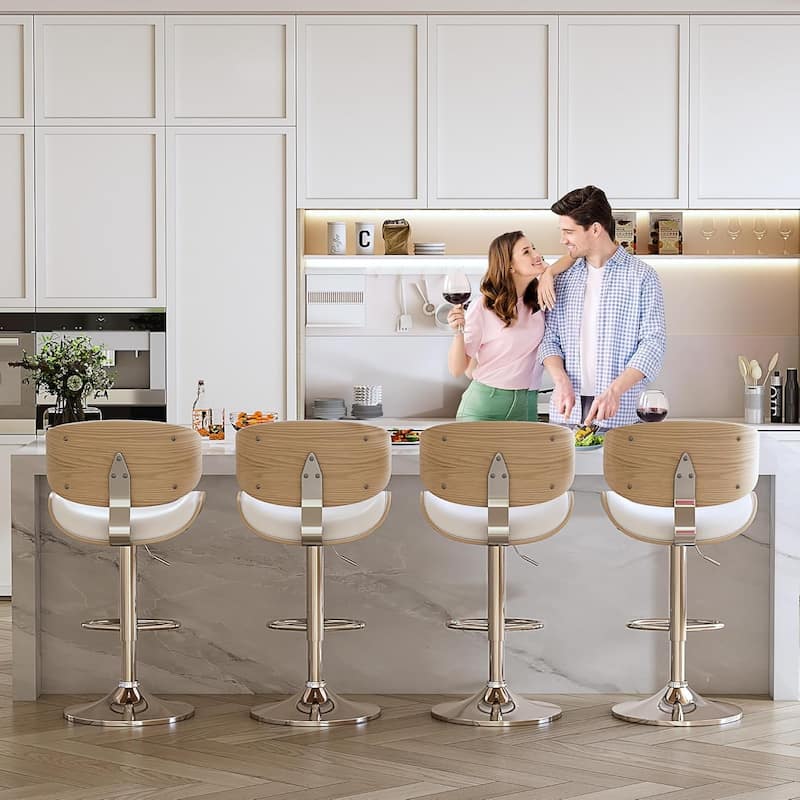 Bar Stools Adjustable Height Swivel Faux Leather Armless Barstools