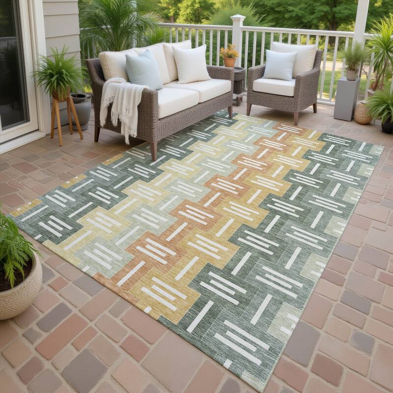 Machine Washable Indoor/ Outdoor Modern Wamego Chantille Rug - Basil - 5' x 7'6"