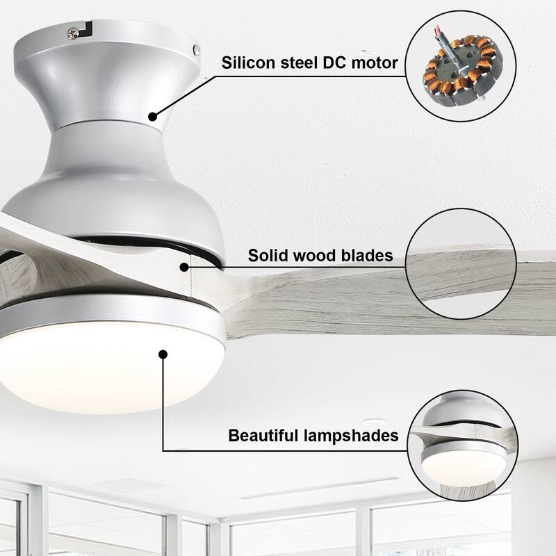 52" Low Profile Smart Ceiling Fan with LED Light, Remote or Phone APP Control,Black with Walnut Blades