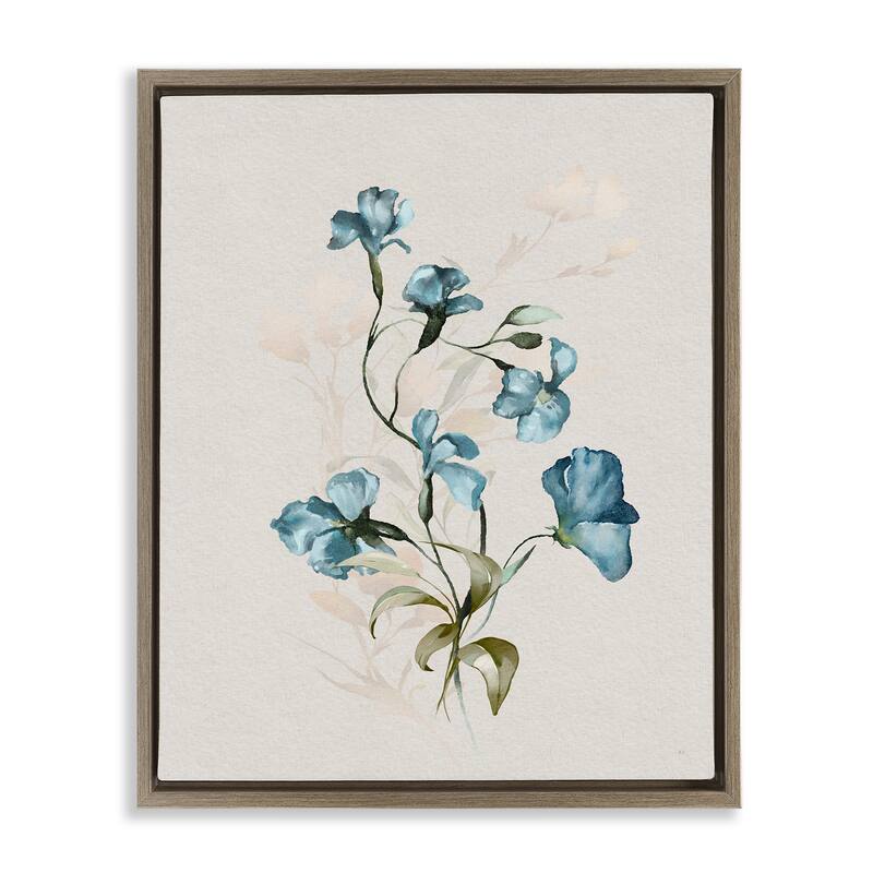 Stupell Blue Flower Herbs Framed Floater Canvas Wall Art Design By Susan Jill - 17 x 21 - Brown