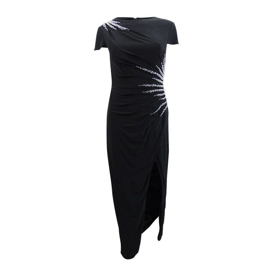 ieena for mac duggal black dress Kalon Bandage Long Sleeve Maxi Pearl Necklace Dress  Mara Blak