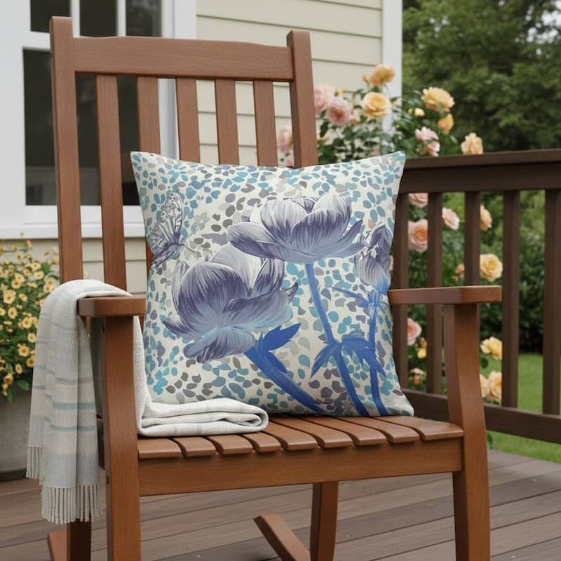 HomeRoots 20" x 20" Gray Butterfly Blown Seam Floral Indoor Outdoor Throw Pillow - 20.00' X '5.00' X '20.00 - Gray - 20.00' X '5.00' X '20.00