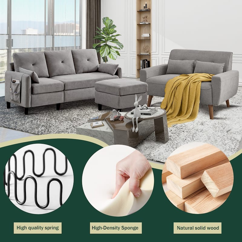 3 Pieces Living Room Set with Storage Ottoman