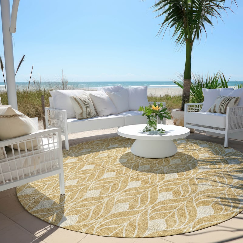 Machine Washable Indoor/ Outdoor Chantille Geo Teardrop Rug - Gold - 8' x 8'