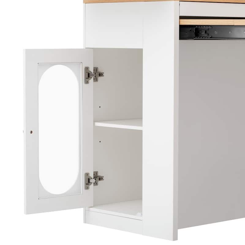 Extendable Dining Table with Folding Tabletop, Bar Table with Drawers and Power Outlet, Kitchen Island with Wheels and Hooks