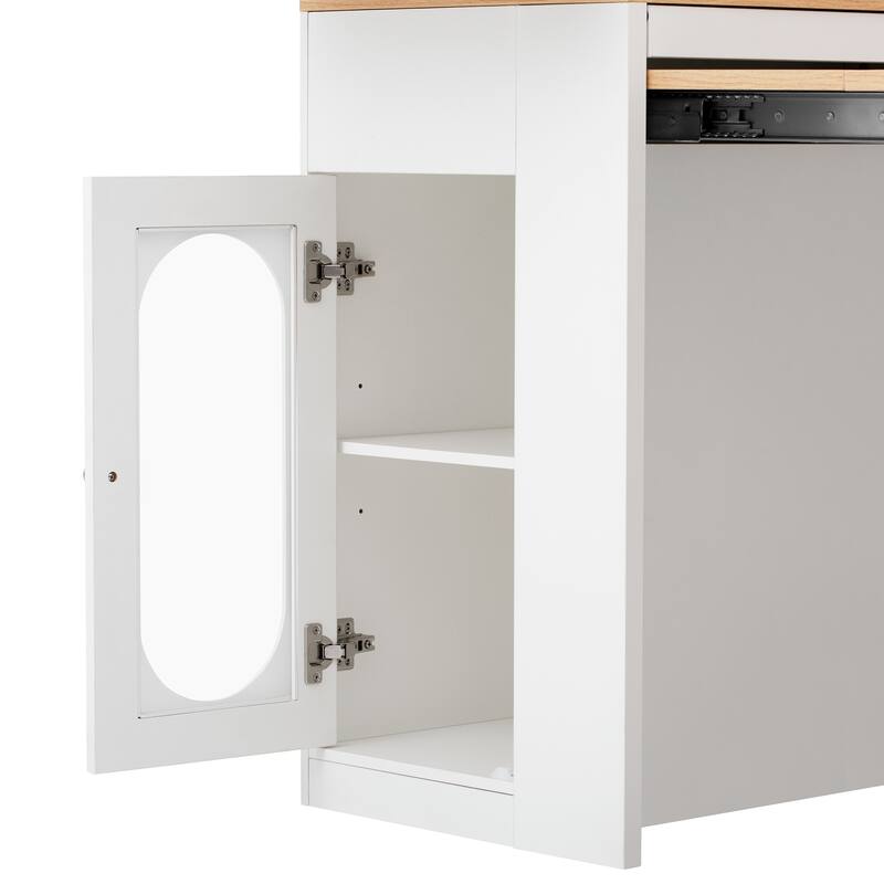 Extendable Kitchen Island Dining Table with Power Outlet, Rolling Sideboard with Folding Tabletop & Drawers