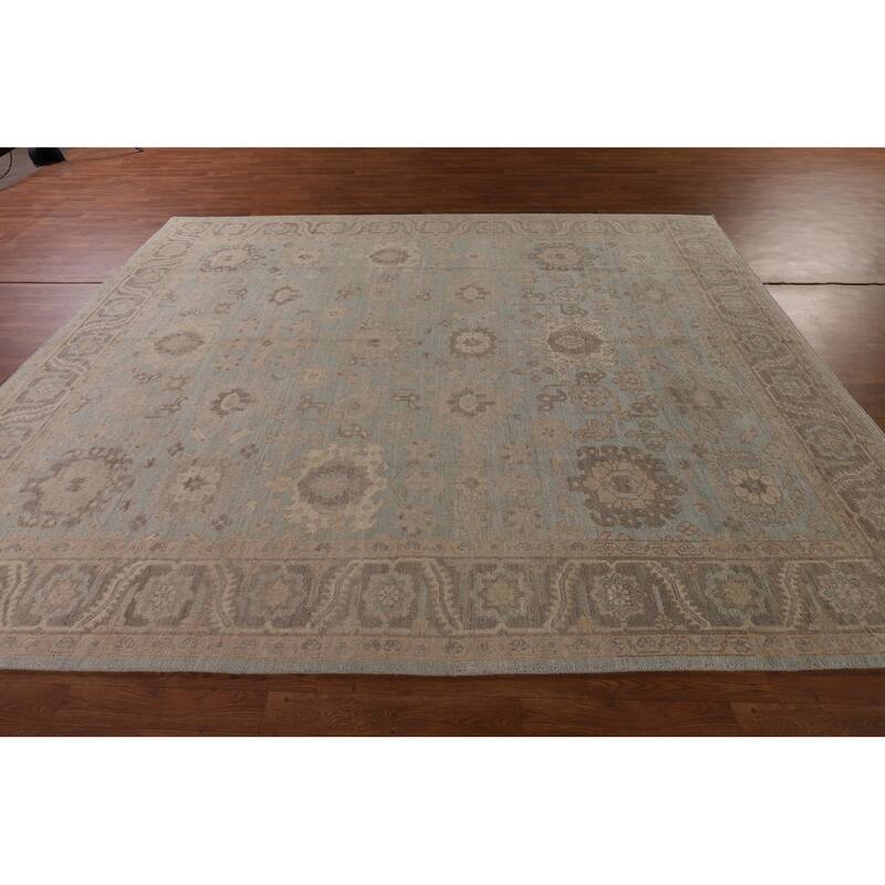 Vegetable Dye Oushak Area Rug Hand-Knotted Blue Wool Carpet - 8'3" x 10'0"