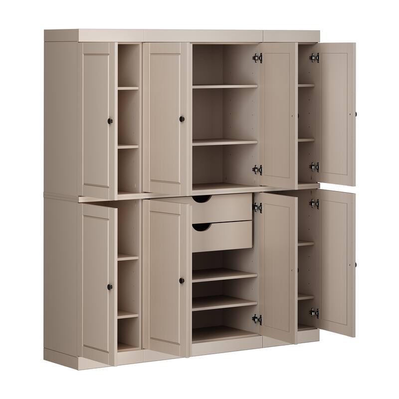 Palace Imports 100% Solid Wood Pantry Cabinet, Raised Panel Doors, 2 Drawers, Adjustable Shelves, 65" Wide, 71.5" Tall