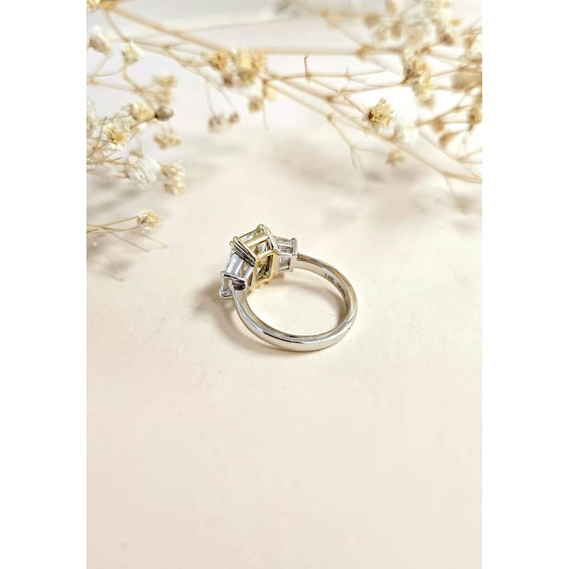 Kobelli 7.2 Carats Fancy Yellow & White Diamond Solid Platinum Radiant & Trapezoid 3-Stone Maryna Bridal Set