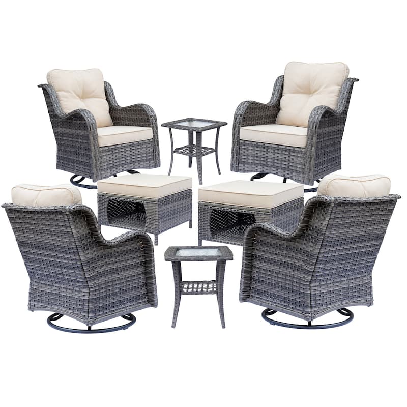 8 Piece Outdoor Patio Swivel Glider Chairs Ottoman Set with Side Table