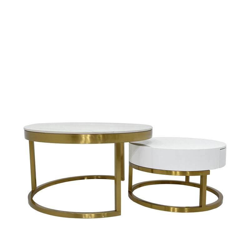 Coffee Table with Marble Top and Matte Gold Base
