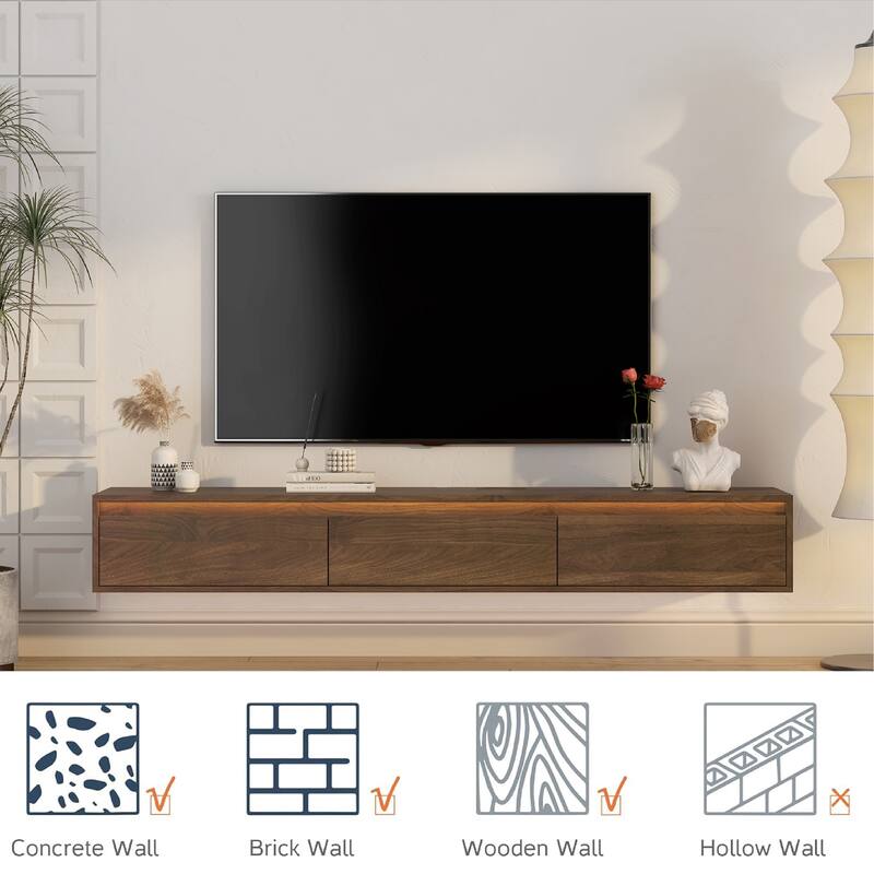 Floating TV Stand Wall Mounted TV Shelf with Power Outlet