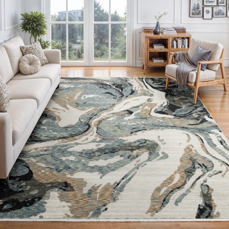 Style Haven Estella Abstract Elements Steel Blue/ Ivory Area Rug