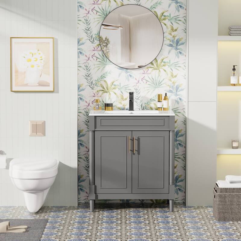 24"/30"/36" Retro Bathroom Vanity W/ Drop in Sink Combo Cabinet Set - Grey - 30"