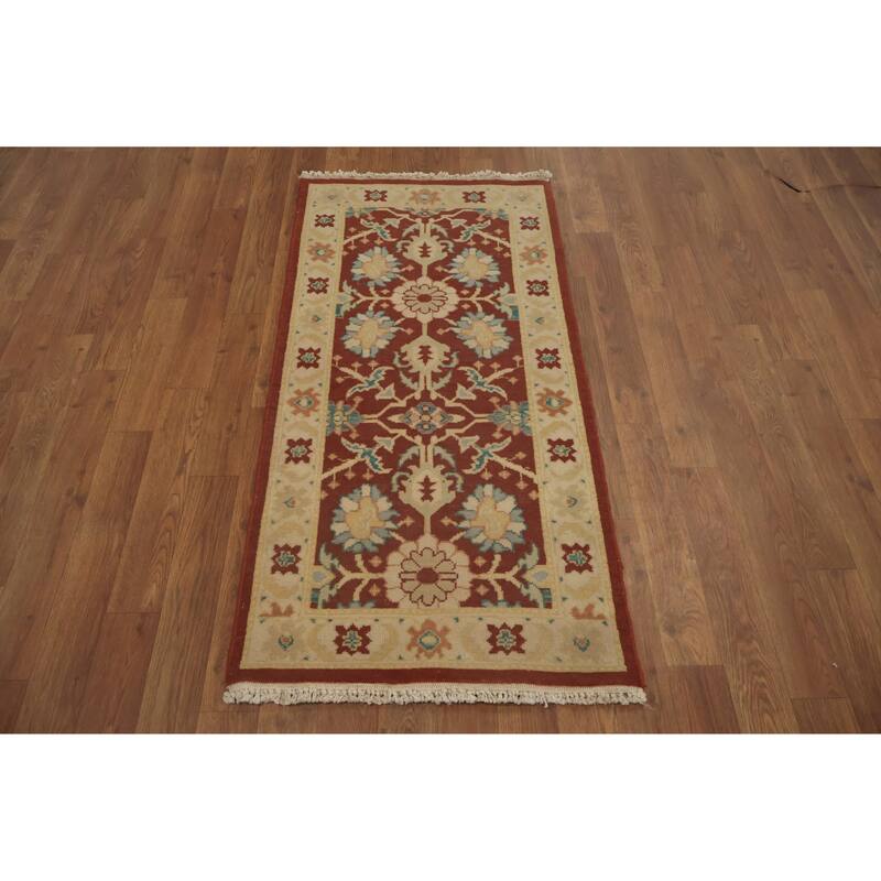 Hand Knotted Oriental 100% Wool Carpet Traditional All-Over Brown Ziegler Area Rug - 4' 0'' X 2' 0''