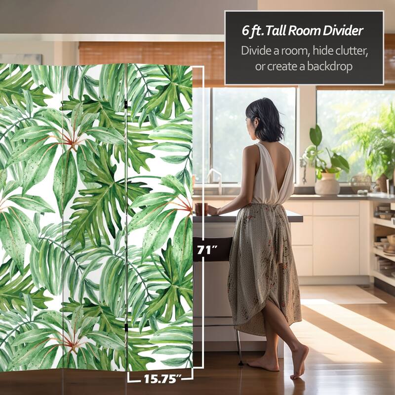 Handmade 6' Double Sided Palm Leaves Canvas Room Divider - 6' high