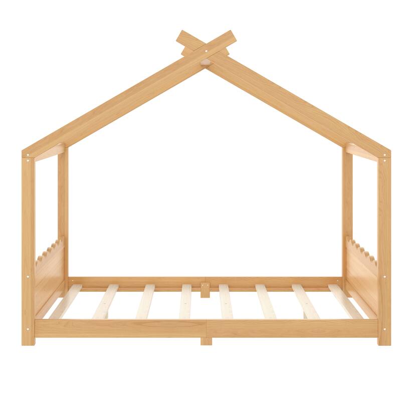 Roomfitters House Floor Bed with Support Slats, Solid Wood Open Frame Design