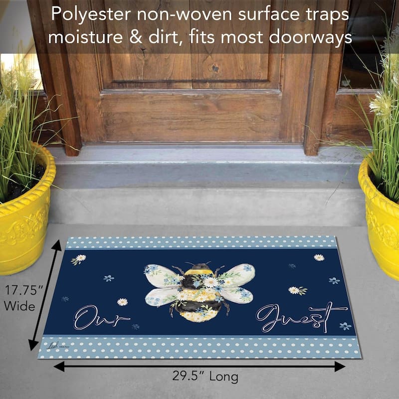 Bee Our Guest Indoor/Outdoor Entryway Floor Mat Made in The USA Low Profile, Protective Non-Skid Rubber Backing, 29.5" by 17.75"