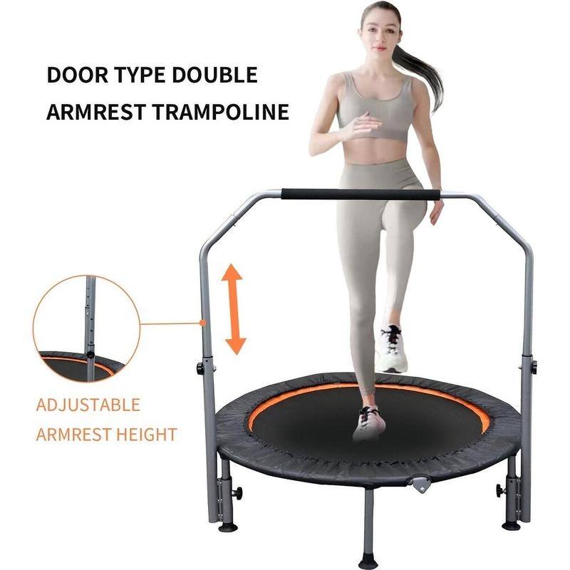 40"/48" Foldable Mini Trampoline Rebounder with Adjustable Foam Handle for Indoor/Outdoor Fitness