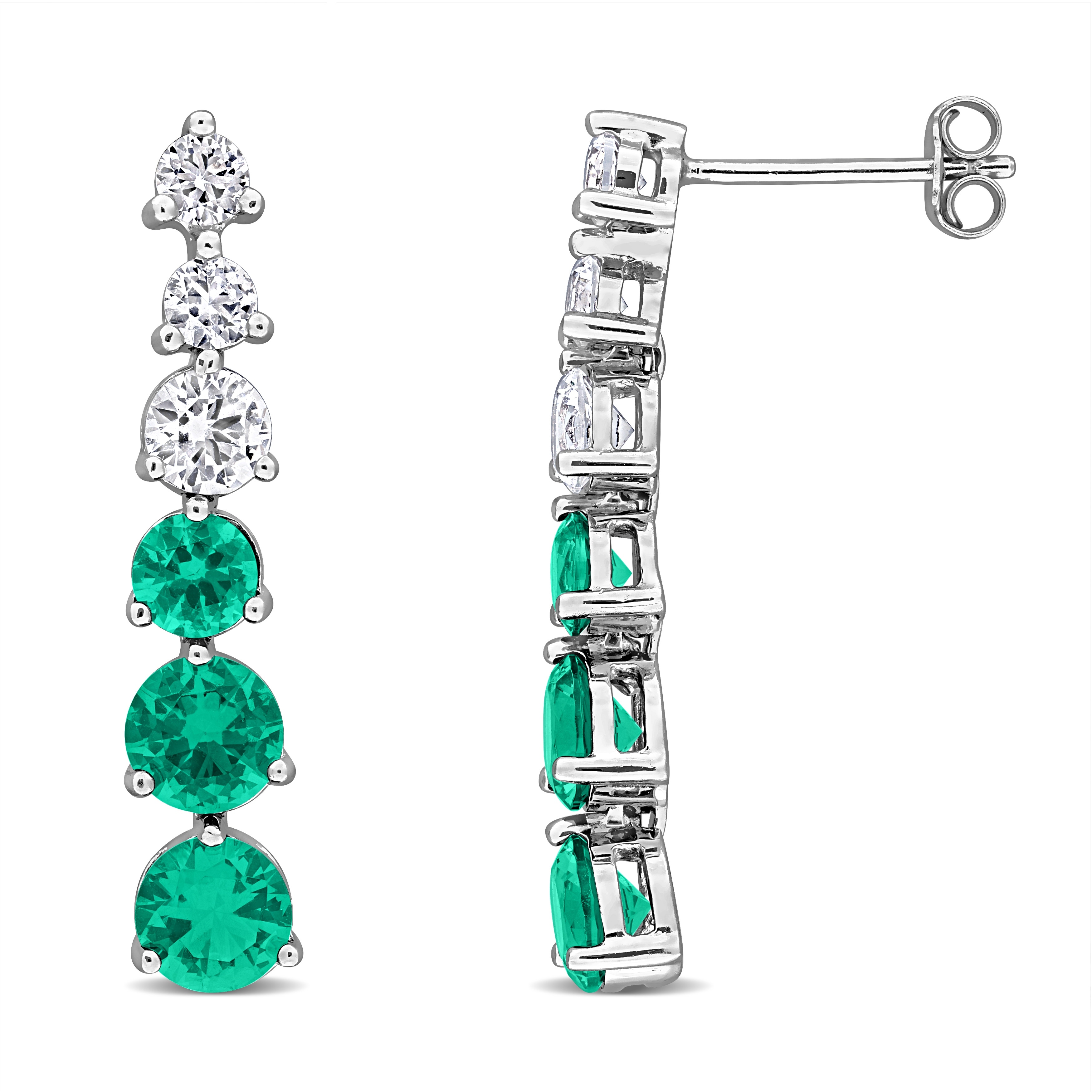 Miadora Created Gemstones Graduated Drop Earrings Sterling Silver