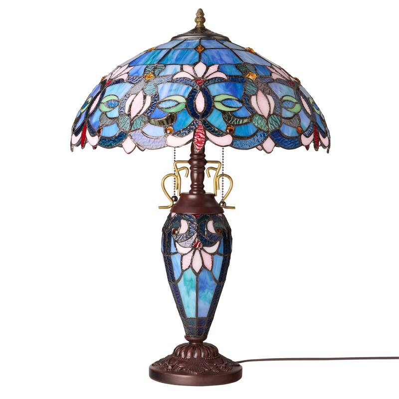 Winslow River of Goods Victorian Double Lit Stained Glass Dome Shade 24.5-Inch Table Lamp - 17.25" x 17.25" x 24.5"