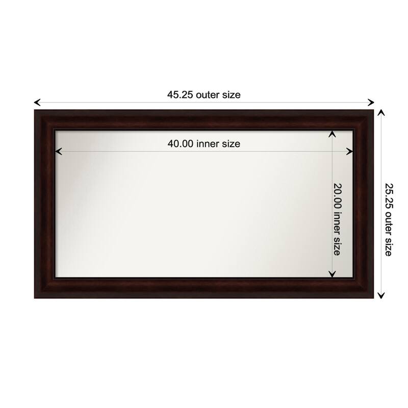 Coffee Bean Brown Framed Non-Beveled Custom Wall Mirror, Bathroom Vanity Mirror - Outer Size: 45.25 x 25.25
