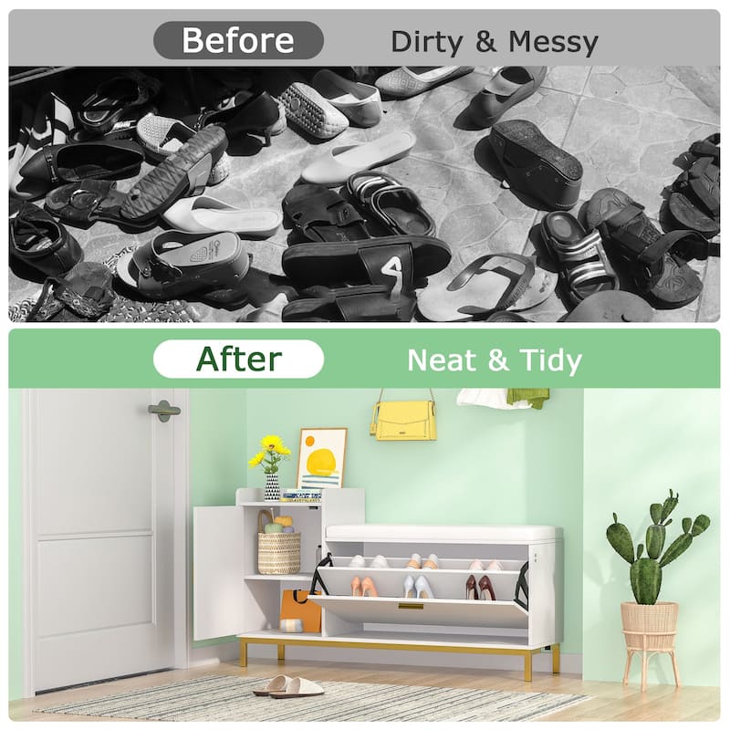 Entryway Shoe Cabinet Shoe Storage Bench with Padded Seat, Shoe Rack for Hallway, Bedroom, Living Room
