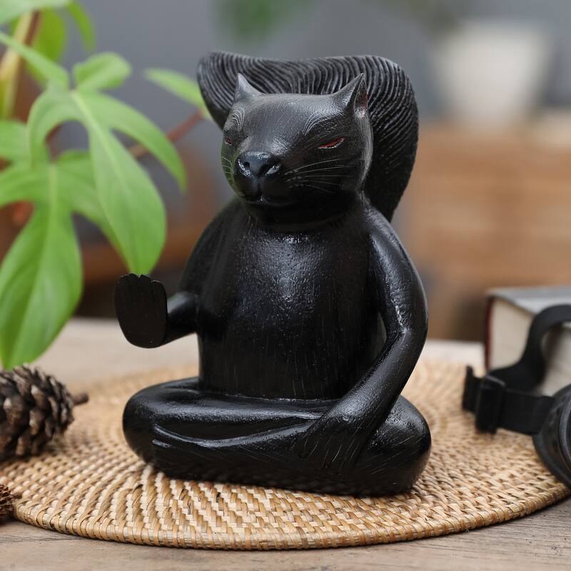 Novica Handmade Blessing Squirrel In Black Wood Sculpture
