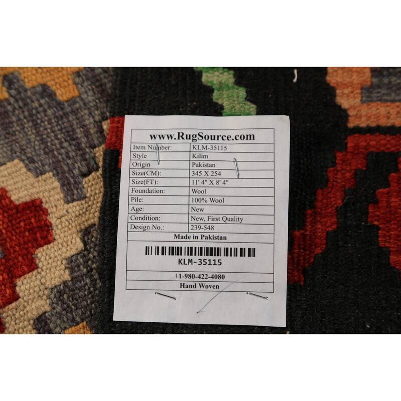 Geometric Trellis Kilim Reversible Area Rug Hand-Woven Wool Carpet - 8'4"x 11'4"