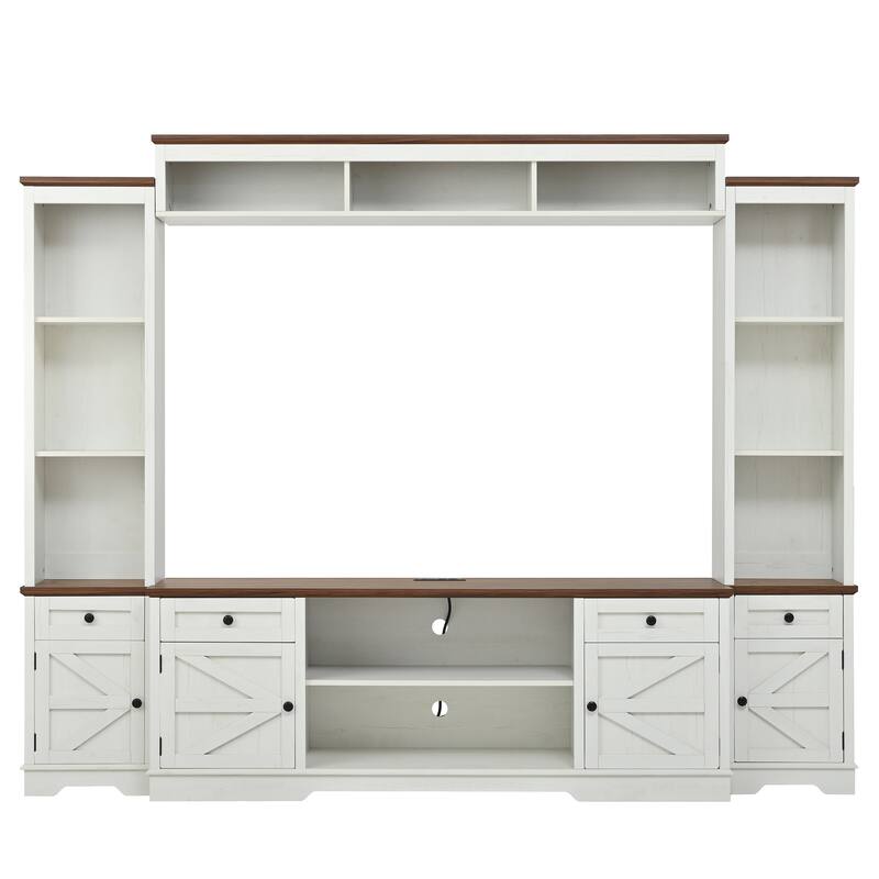 4-Piece Entertainment Center Wall Unit Set with Bridge for TVs Up to 70'', TV Stand W/Adjustable Shelves, Large Media Console